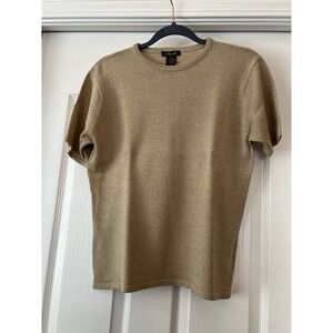 Mureli Gold Short‎ Sleeve Sweater Metallic Petite Large PL Party Office Wear